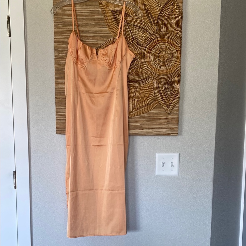 Peach Satin Lingerie Corset Slip Dress Free People Zara Mango Harlow F21 M/6